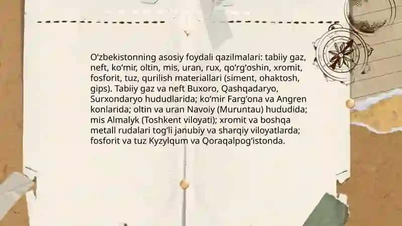 Oʻzbekistonning foydali qazilmalari: umumiy maʼlumot va taqsimot 3