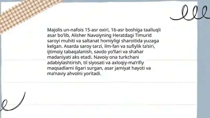 Majolis un-nafois asarini o'rganish va tahlili 3