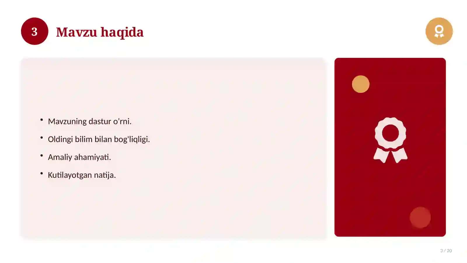 Musiqa madaniyati fanidan 6-sinf: 6-mavzu uchun batafsil dars ishlanmasi 3