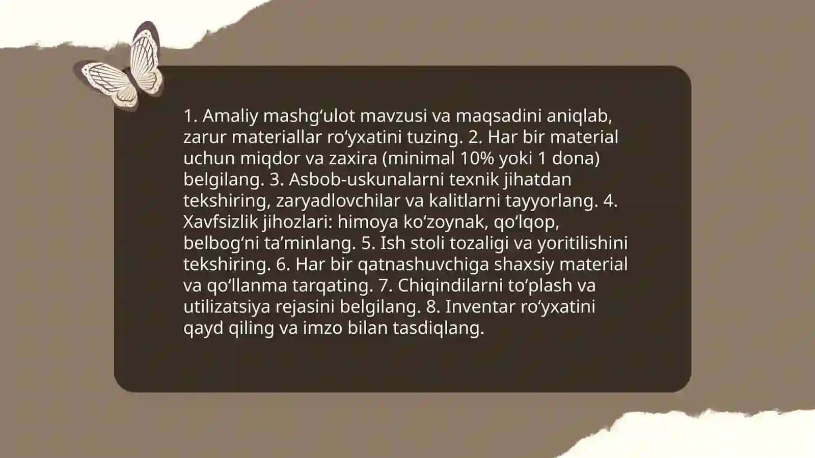 Amaliy mashgʻulotlarga tayyorgarlik koʻrish va uyga vazifalarni bajarish 3
