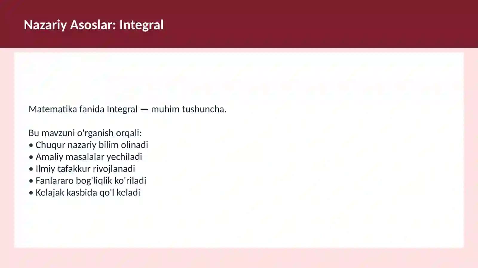 Dars ishlanma matematika fanida Integral 3