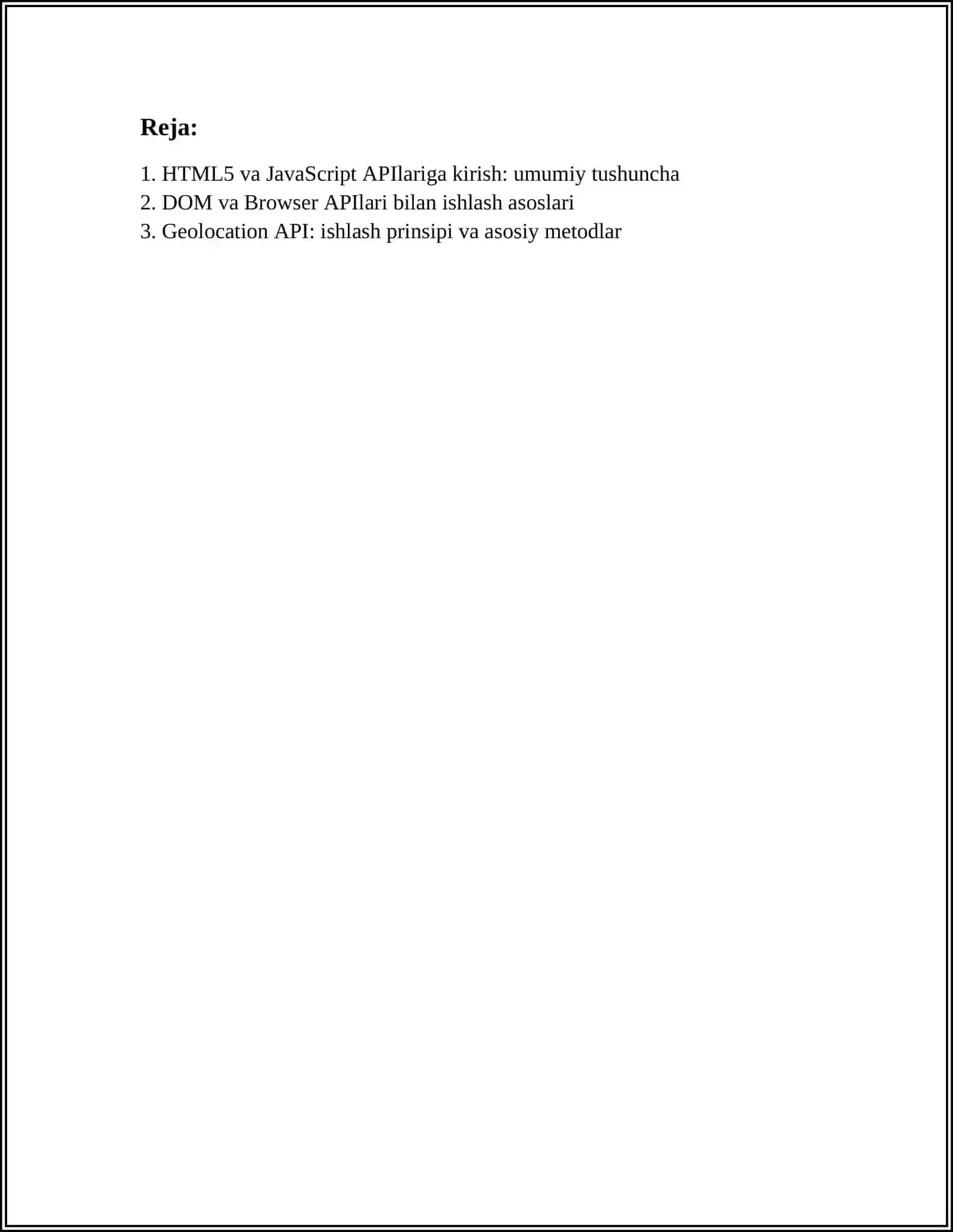 HTML5 DA JAVASCRIPT API JARDAN FOYDALANISH; HTML. GEOLOCATION, HTML DRAG AND DROP, AMALIY KO'RSATMALAR 3
