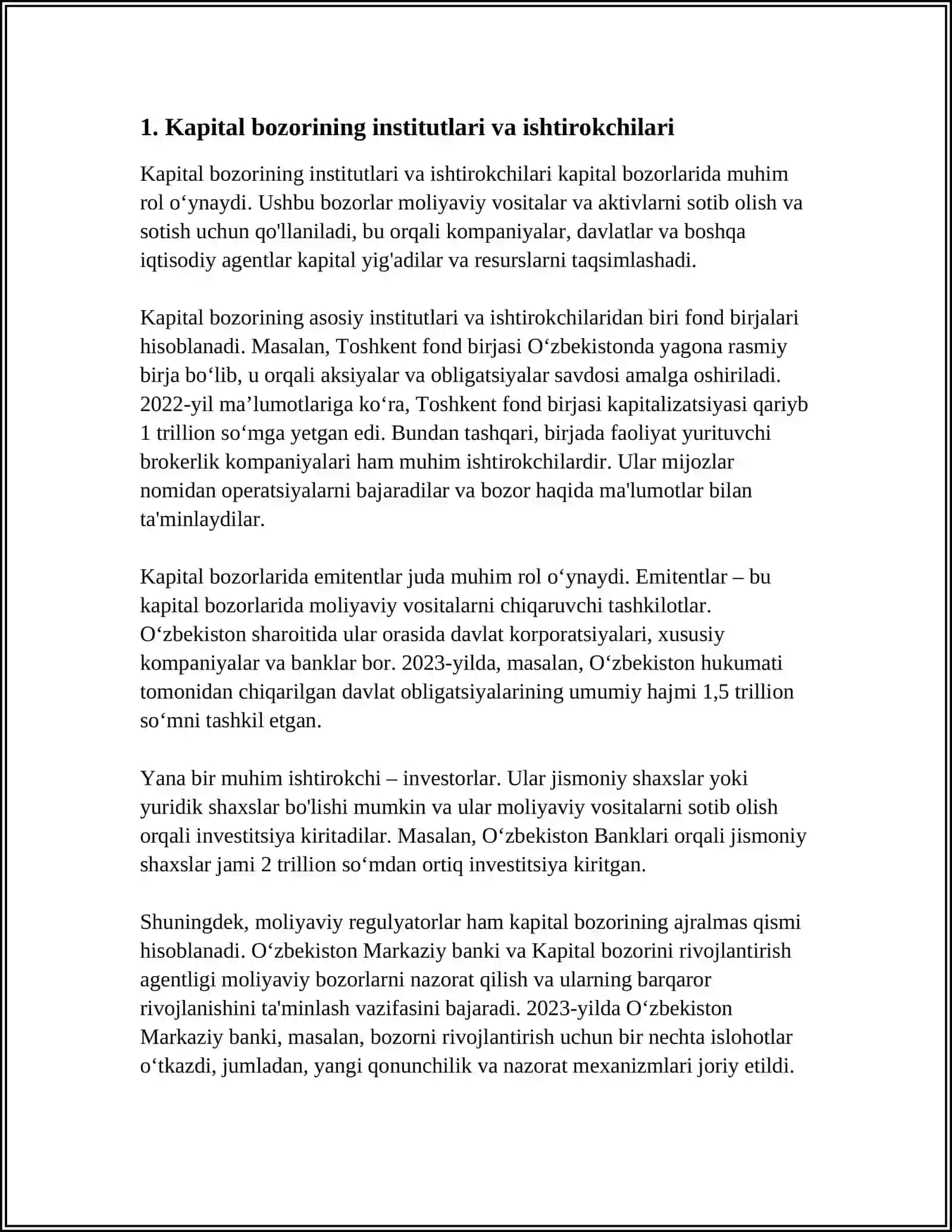 OʻZBEKISTON RESPUBLIKASIDA KAPITAL BOZORINING XUSUSIYATLARI 3