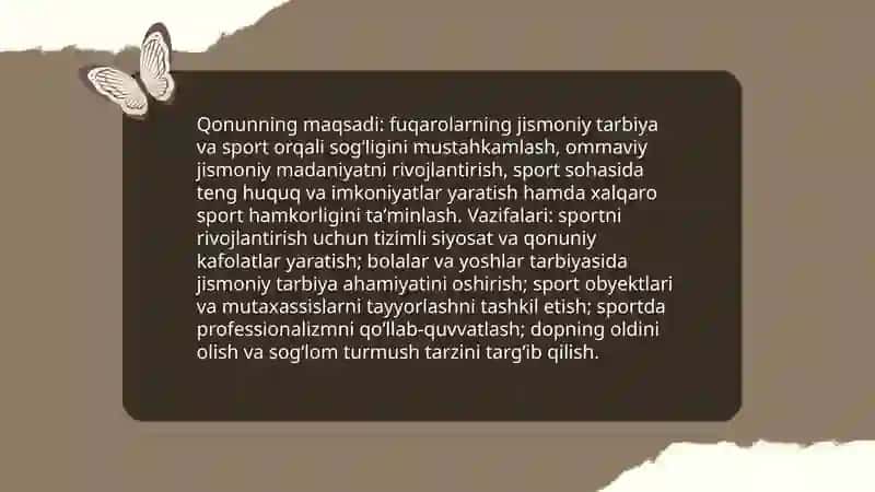Oʻzbekiston respublikasining jismoniy tarbiya va sport toʼgʼrisidagi qonuni 3