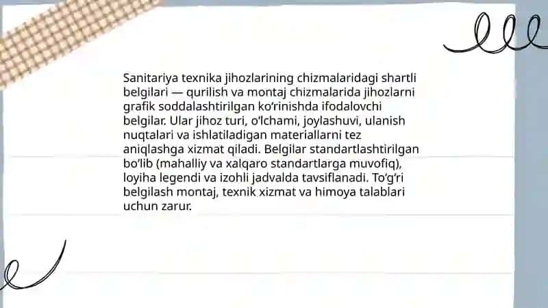 Bino elementlari sanitariya texnika jihozlarining shartli belgilari 3