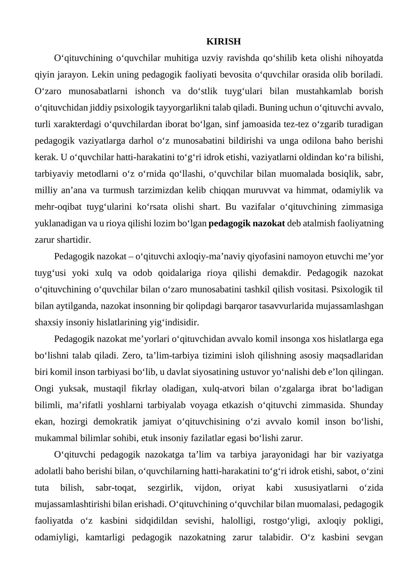 “Pedagogik odob va pedagogik nazokatni o‘qituvchi faoliyatidagi o‘rni” KURS ISHI 3