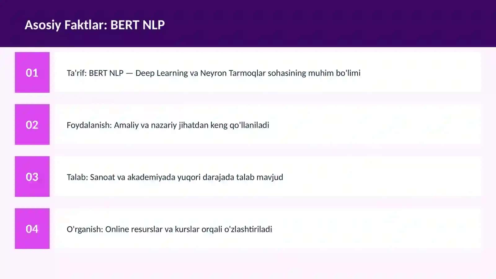 AI | DEEP LEARNING VA NEYRON TARMOQLAR BERT NLP 3