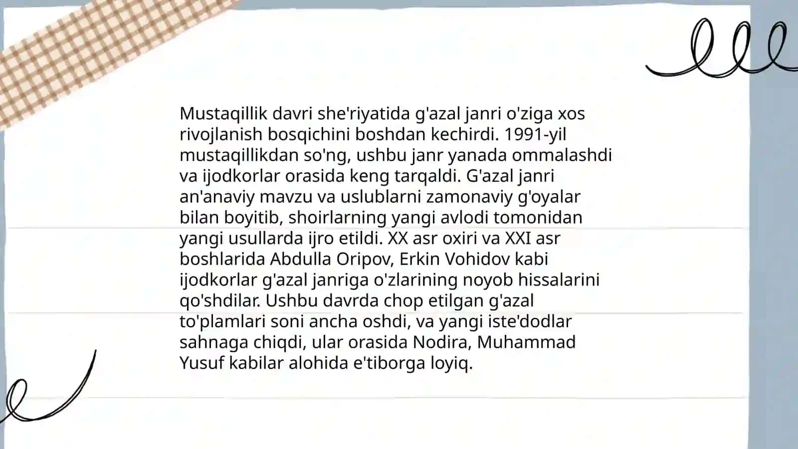 Mustaqillik davri she'riyatida g'azal janri tipologiyasi 3