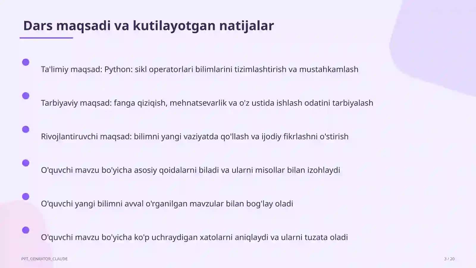 Python: sikl operatorlari (8-sinf) 3