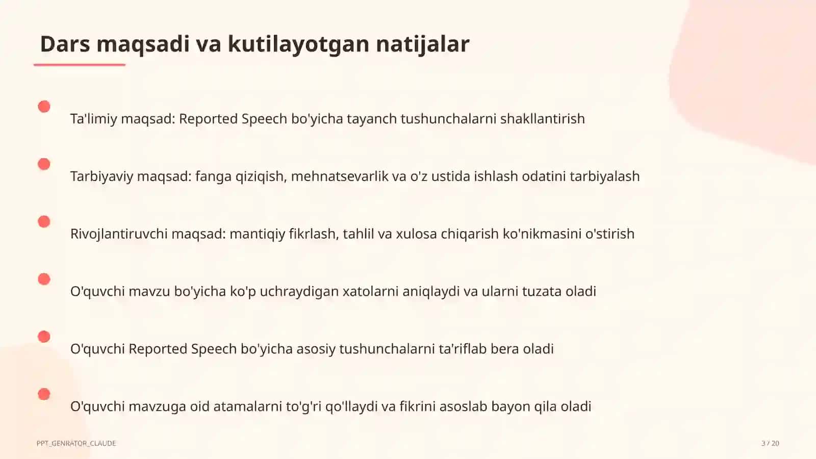 Reported Speech (9-sinf) 3