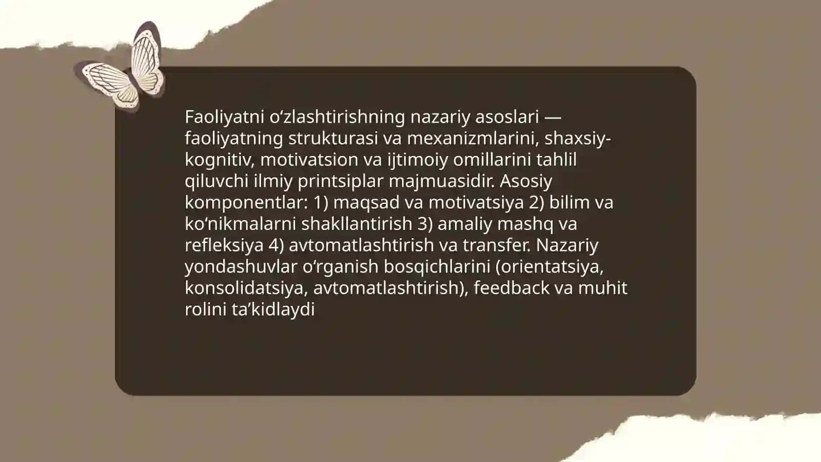 Faoliyatni õzlashtirilishi va malakalarini egallash 3