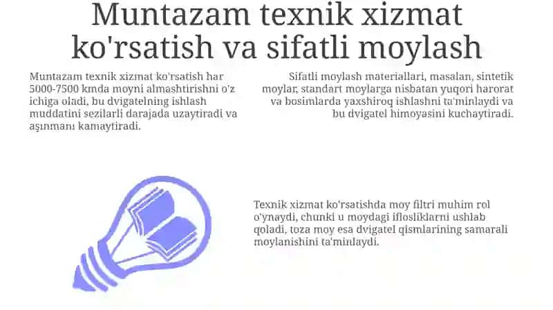 Muntazam texnik xizmat ko'rsatish va sifatli moylash 3