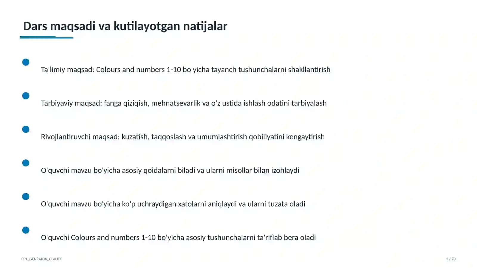 Colours and numbers 1-10 (1-sinf) 3