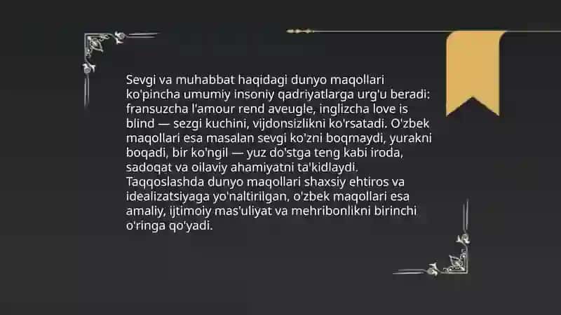 Dunyo xalqlari maqol va matallarini o'zbek xalq maqollari bilan qiyoslash 3