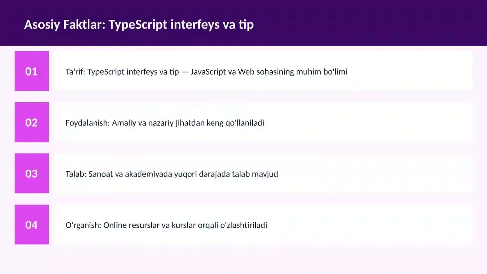 Mavzuga Kirish — TypeScript interfeys va tip 3