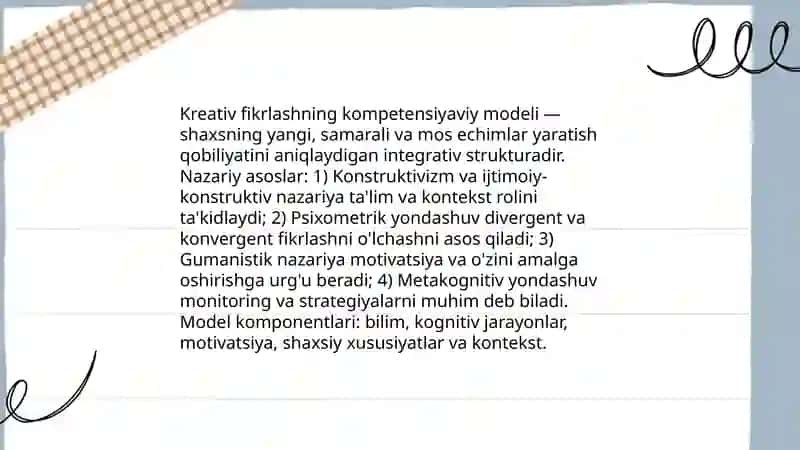 Kreativ fikrlashning kompetensiyaviy modeli 3