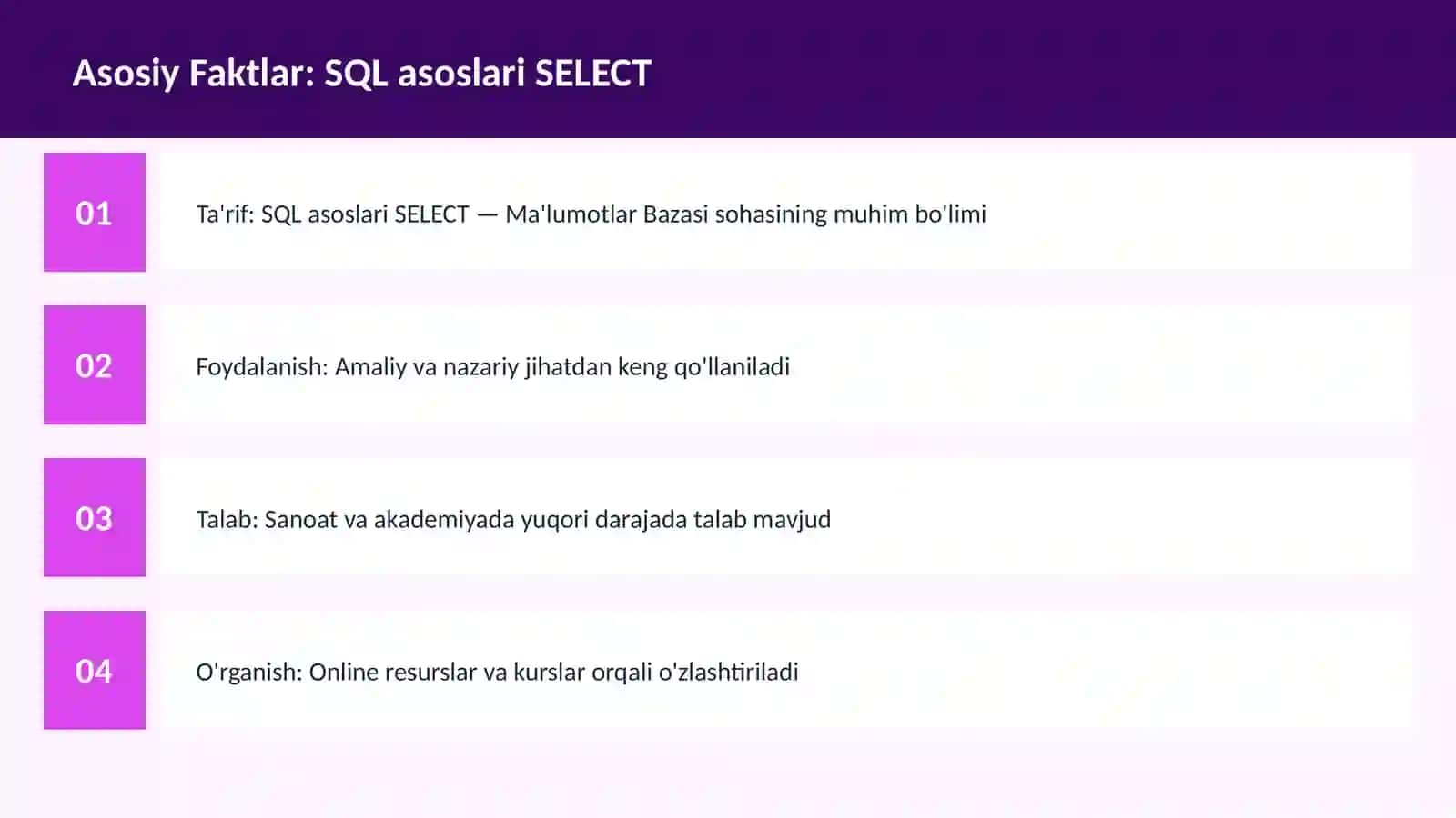 SQL asoslari SELECT 3