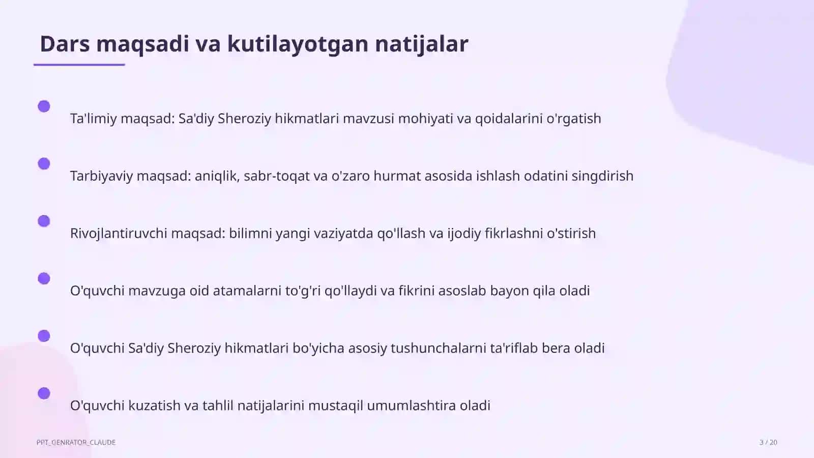 Sa'diy Sheroziy hikmatlari (6-sinf) 3