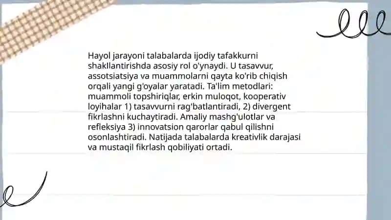Hayol jarayoni va talabalarda ijodiy tafakkurning rivojlanishi 3