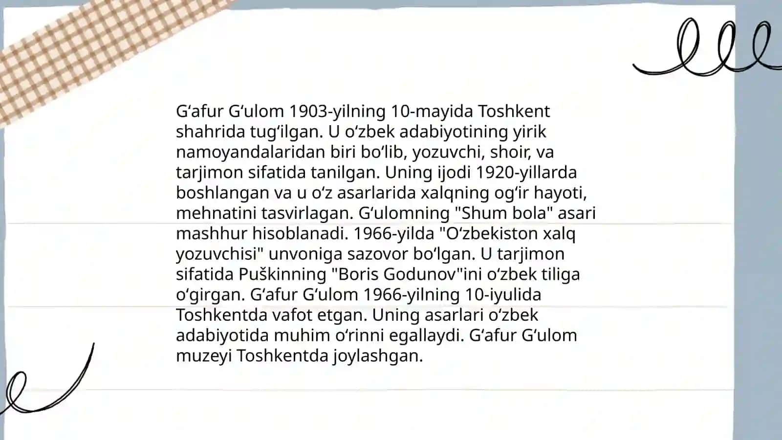 Gʼafur Gʻulomning hayoti va ijodi shum bola hikoyasi tahlili 3