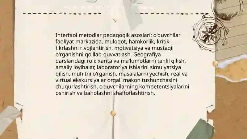 Interfaol metodlardan geografiyani o'qitishda foydalanish 3