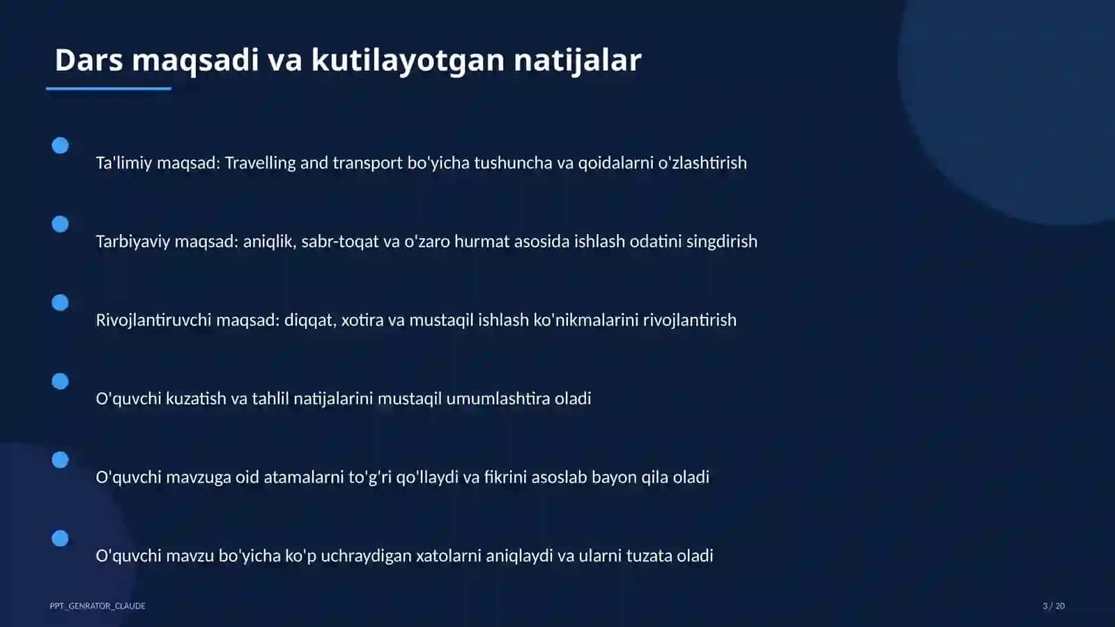 Travelling and transport (6-sinf) 3