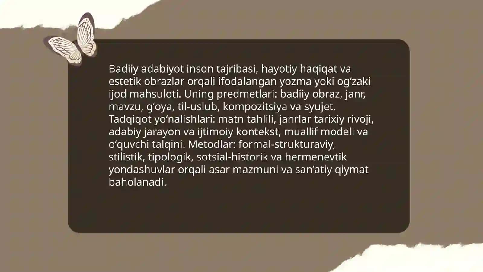 Adabiyotshunoslik badiiy adabiyot toʻgʻrisidagi fan 3