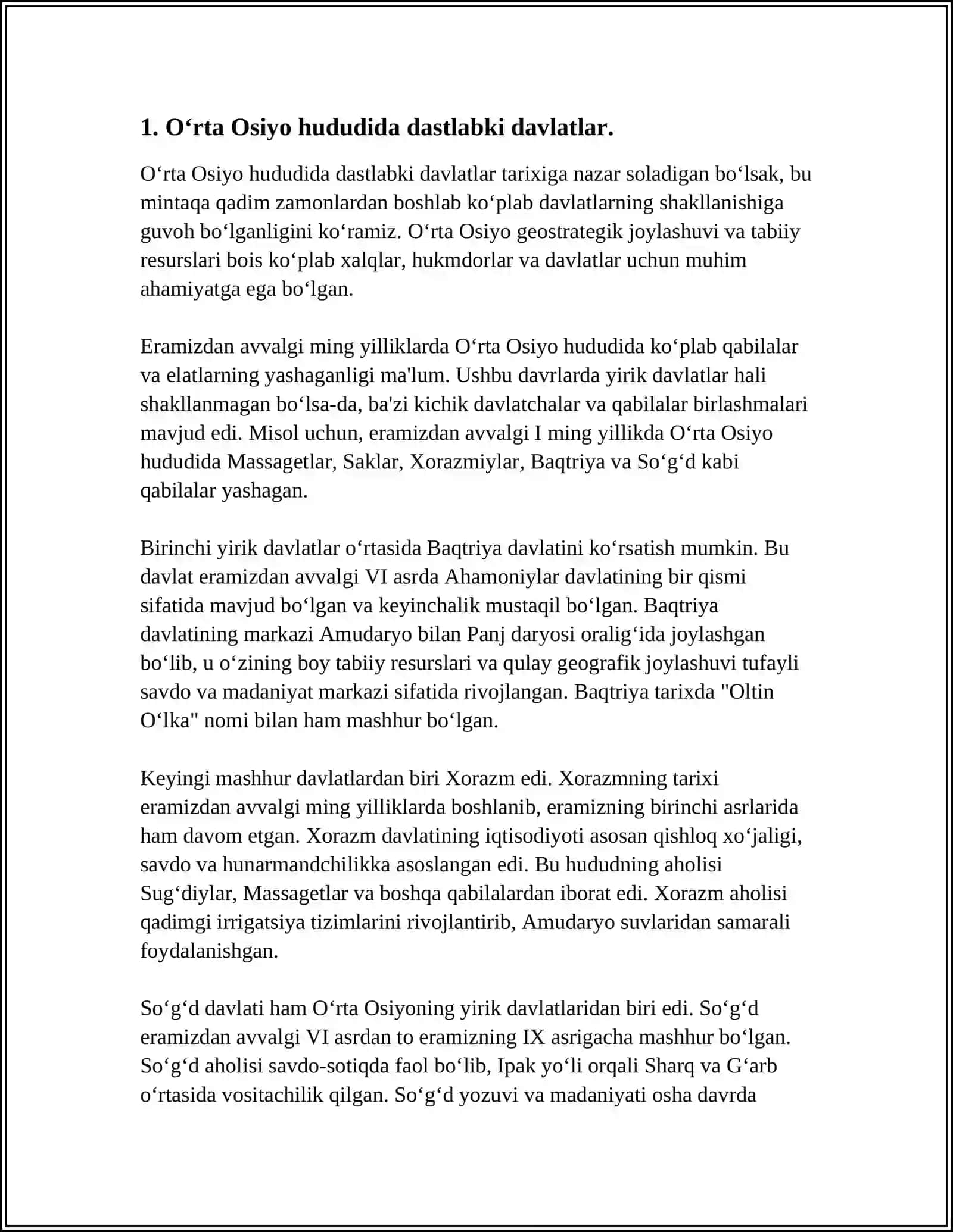 MUSTAQIL ISH Mavzu: OʻZBEK DAVLATCHILIGINING TARIXIY BOSQICHLARI.OʻZBEKISTON HUDUDIDAGI DAVLATLAR TARIXI MISOLIDA 3