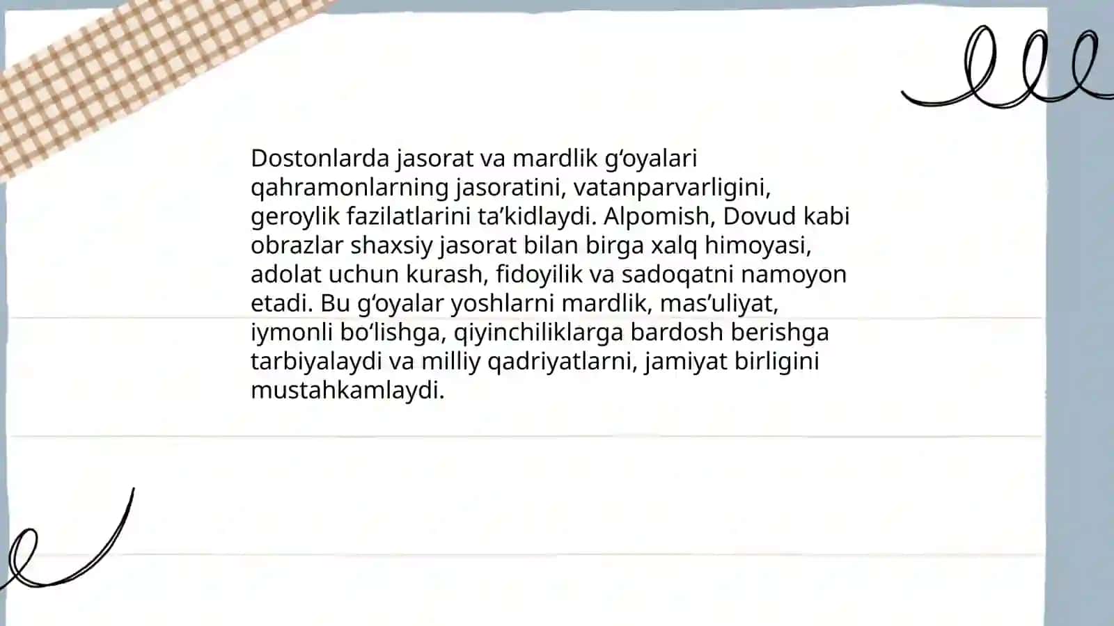 O'zbek xalq og'zaki ijodida (ertaklar, dostonlar) tarbiya g'oyalari. 4 4