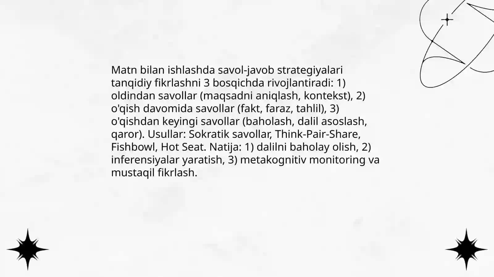 Matn bilan ishlash orqali oʻquvchilarda tanqidiy fikrlashni rivojlantirish 4