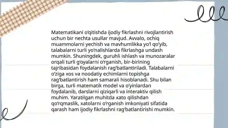 Matematikani o‘qitishda o‘quvchilarni ijodiy fikrlashha yo‘naltirish 4