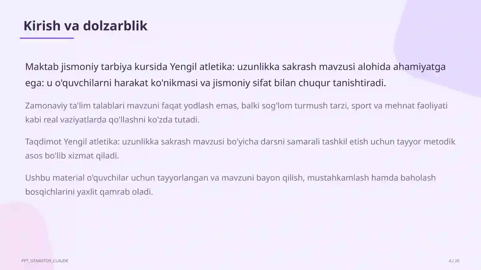 Yengil atletika: uzunlikka sakrash (6-sinf) 4