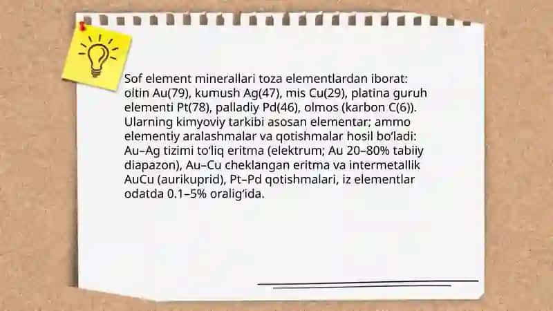 Sof elementlar sinfi minerallarini o'rganish 4