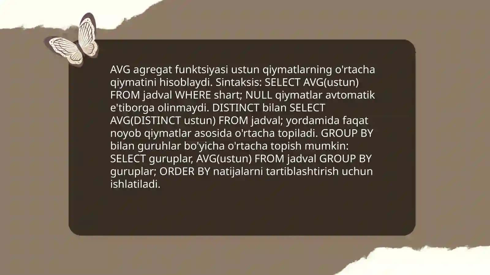 SQL tilida agregat funksiyalar 4