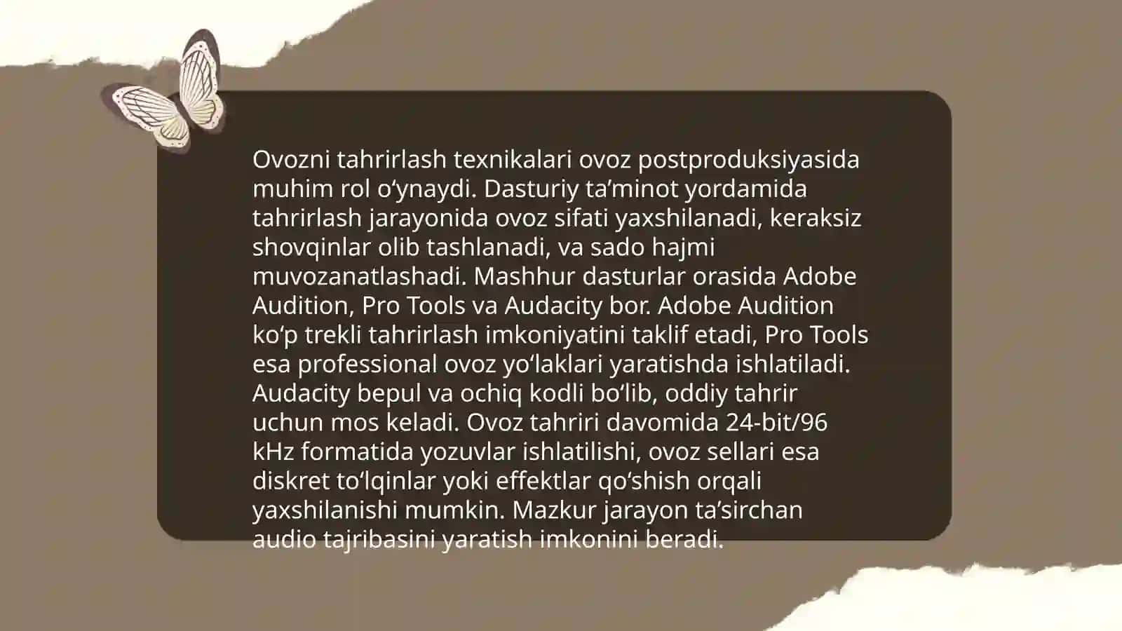 Ovoz va video lavhalarga ishlov berish Vedeomontaj dasturlarida ishlash 4