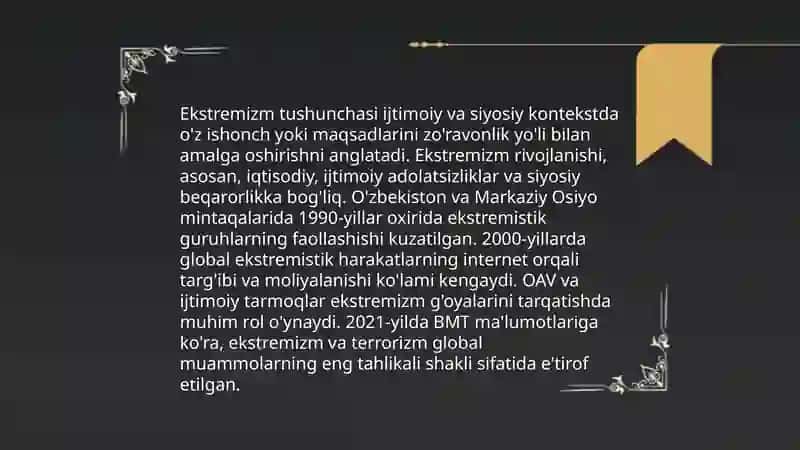 Diniy fanatizm, ekstremizm, fundamentalizm va terrorizmning tarixi va hozirgi davrda xavfsizlikga tahdidi 4