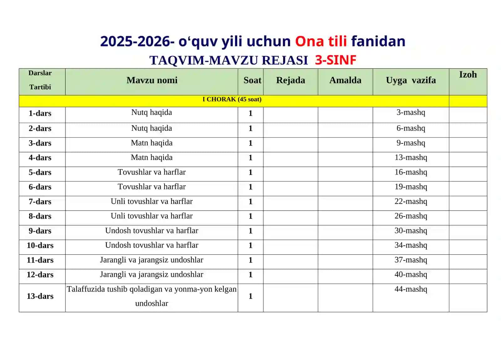 Uy ta'limi taqvim rejasi 2025-2026-o`quv yili 4