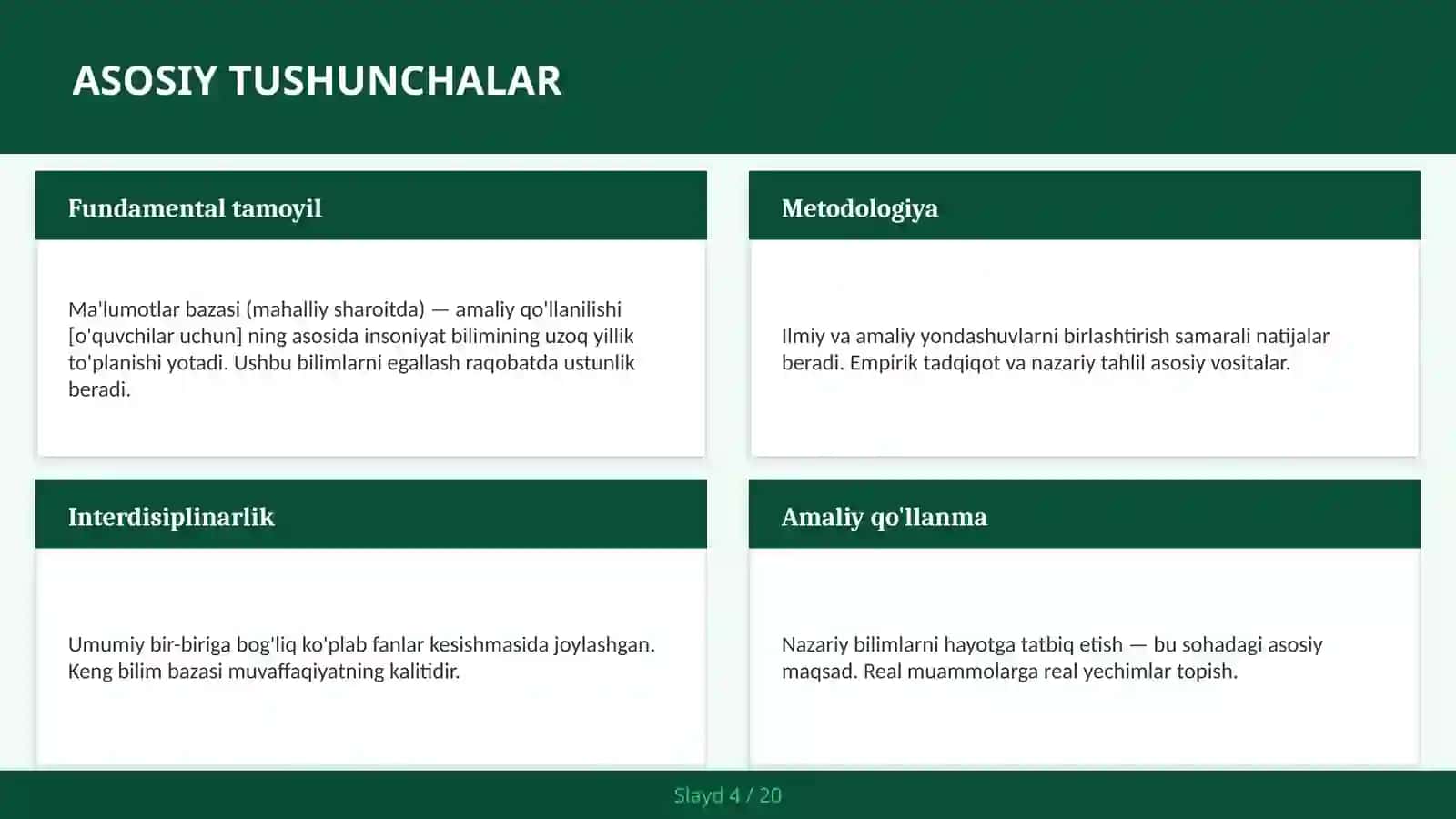 Ma'lumotlar bazasi (mahalliy sharoitda) — amaliy qo'llanilishi [o'quvchilar uchun] 4