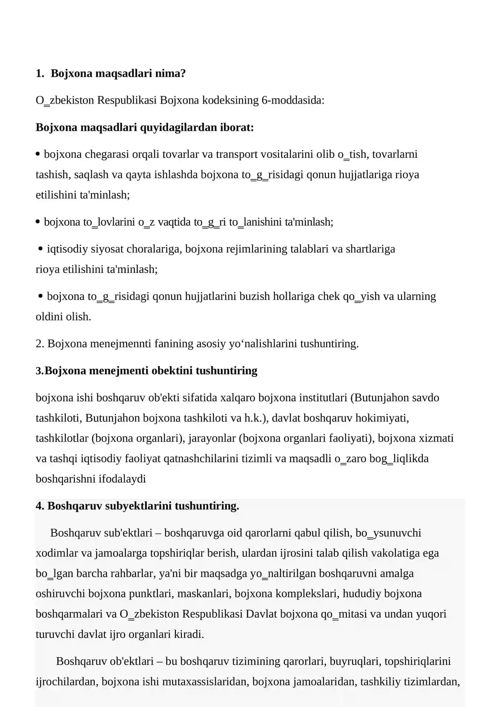 Bojxona savollar javoblari bilan tayyor katta hajm 4