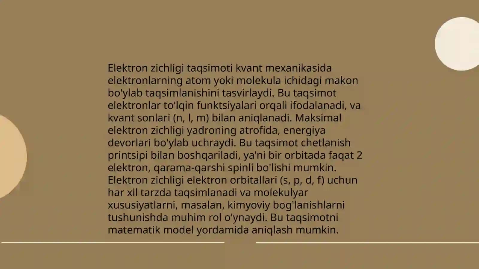 Elektron zichligi funksional uslubi.Orbitallar energiyasi 4