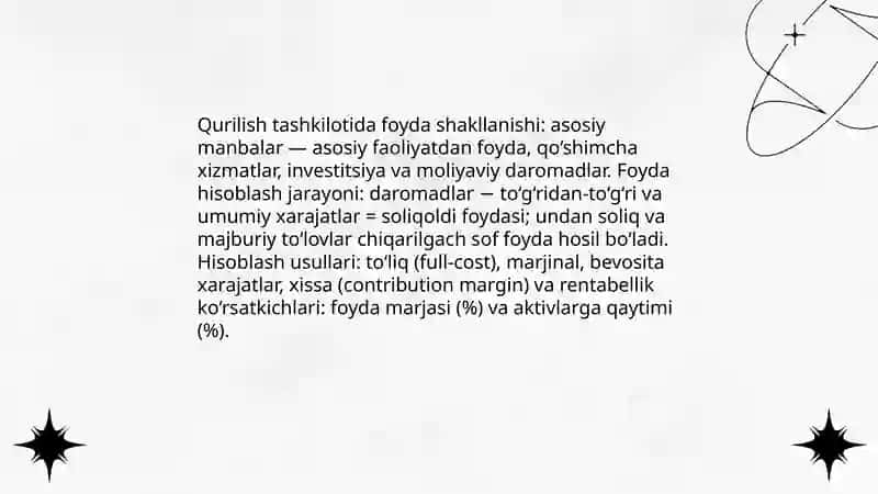 Qurilish tashkilotida foyda va rentabellik 4