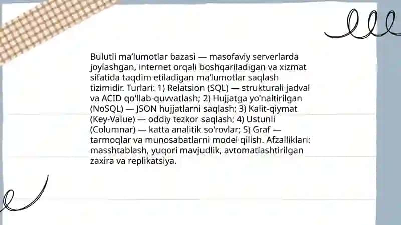 Bulutli ma’lumotlar bazasi va Google Sheets 4