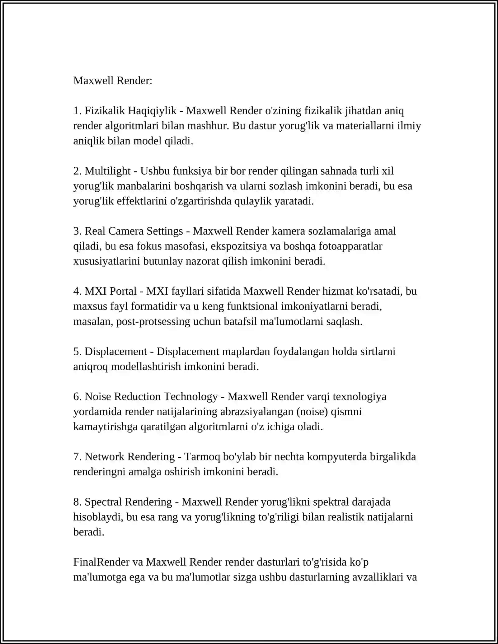 FINALRENDER, MAXWELLRENDER DASTURI IMKONIYATLARI 4