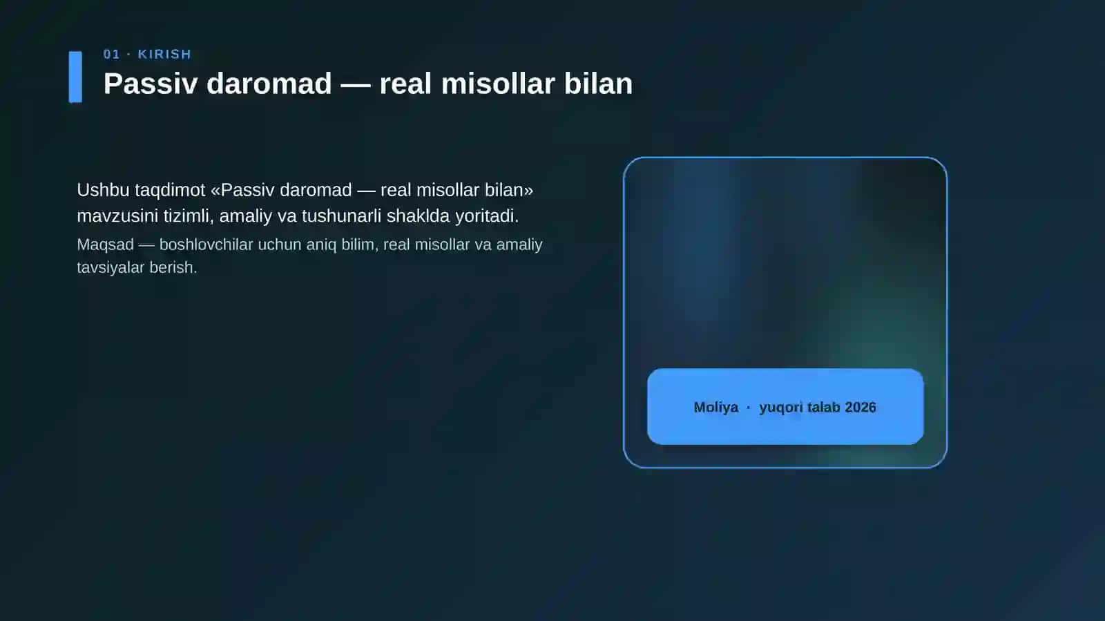 Passiv daromad — real misollar bilan 4