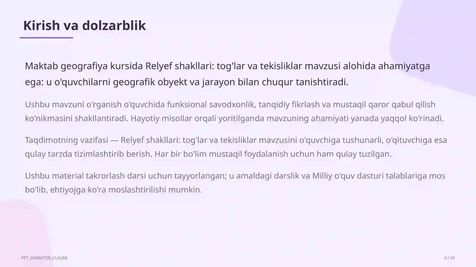 Relyef shakllari: tog'lar va tekisliklar (5-sinf) 4