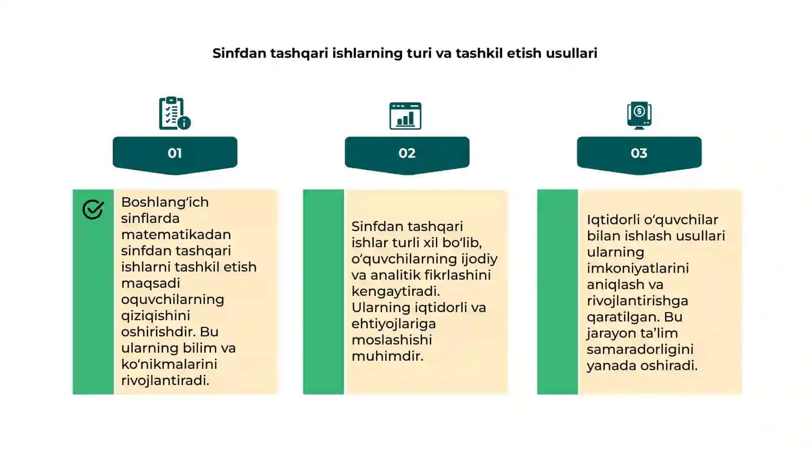 Boshlangʻich sinflarda matematikadan sinfdan tashqari ishlarni tashkil etishning maqsad va vazifalari 4