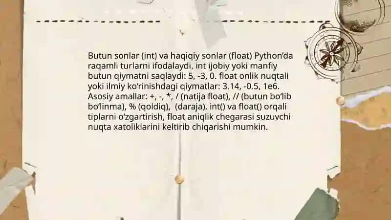 Python dasturlash tilida malumot turlari va o'zgaruvchilar 4