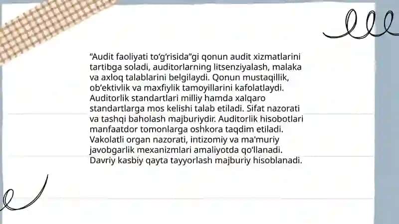 Audit faoliyatining me'yoriy huquqiy asoslari 4