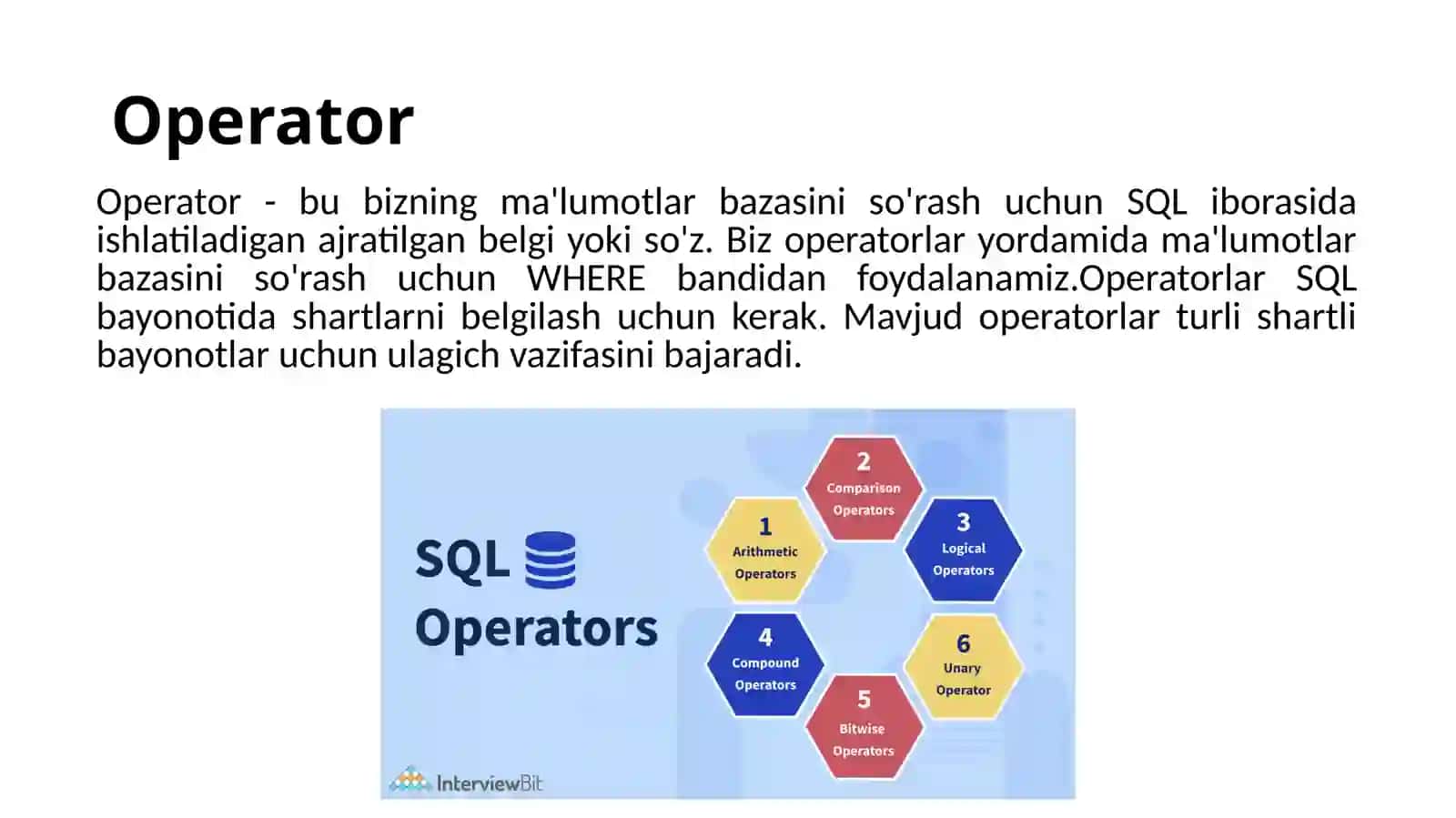 SQL tilida ma’lumotlar ustida turli amallar bajarish 4