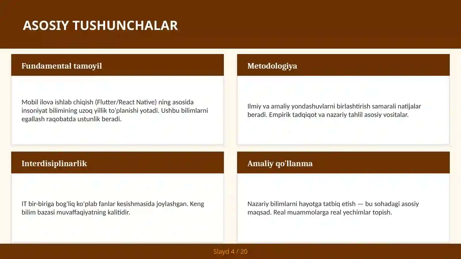 Mobil ilova ishlab chiqish (Flutter/React Native) 4